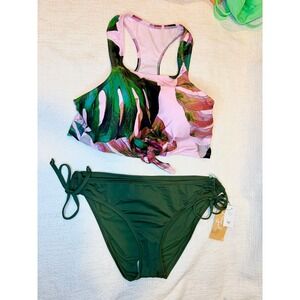 Tropical Swim Tank Top & Hip Sidetie Bikini - New - size Small